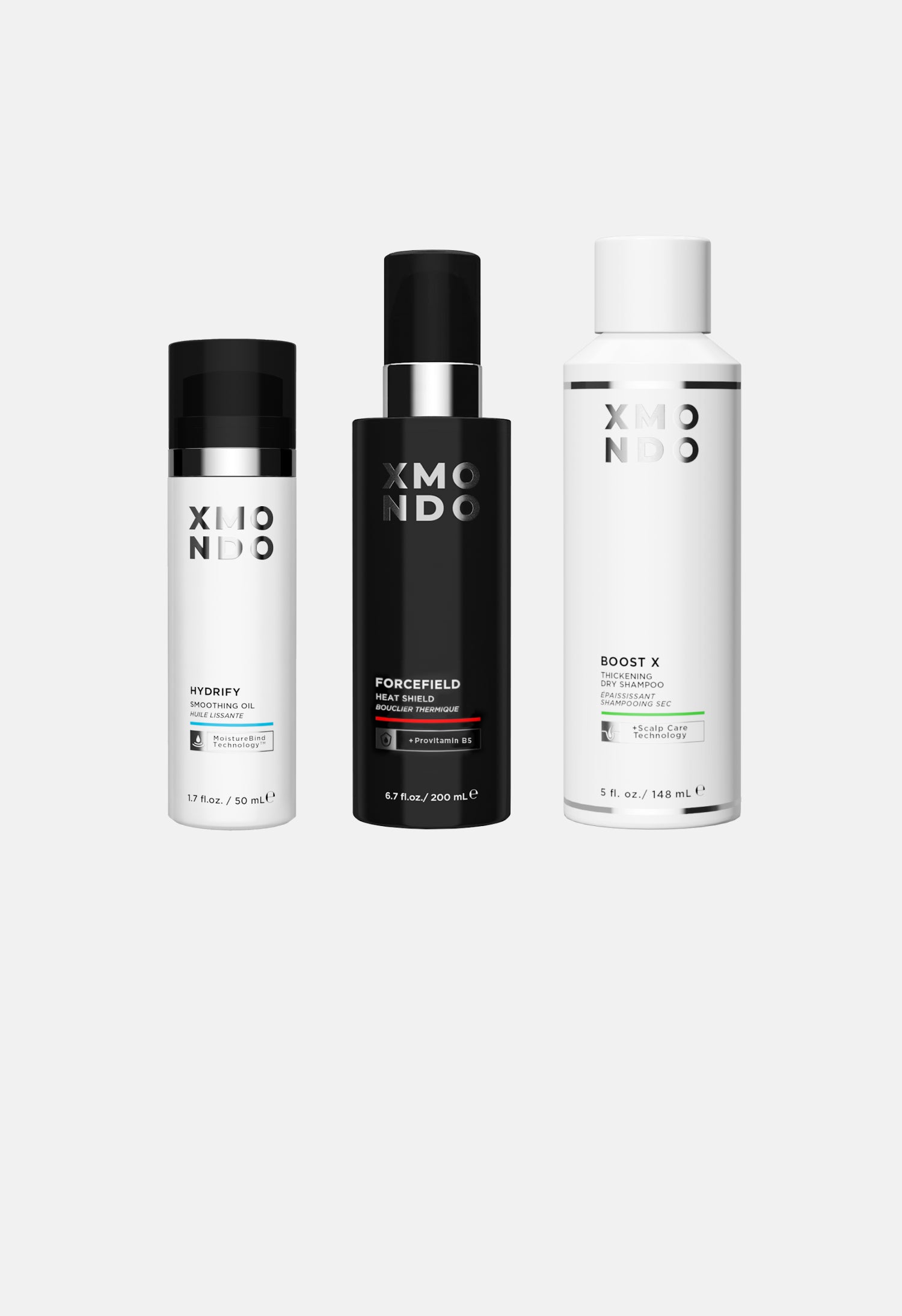 Three XMONDO Haircare products on a white background