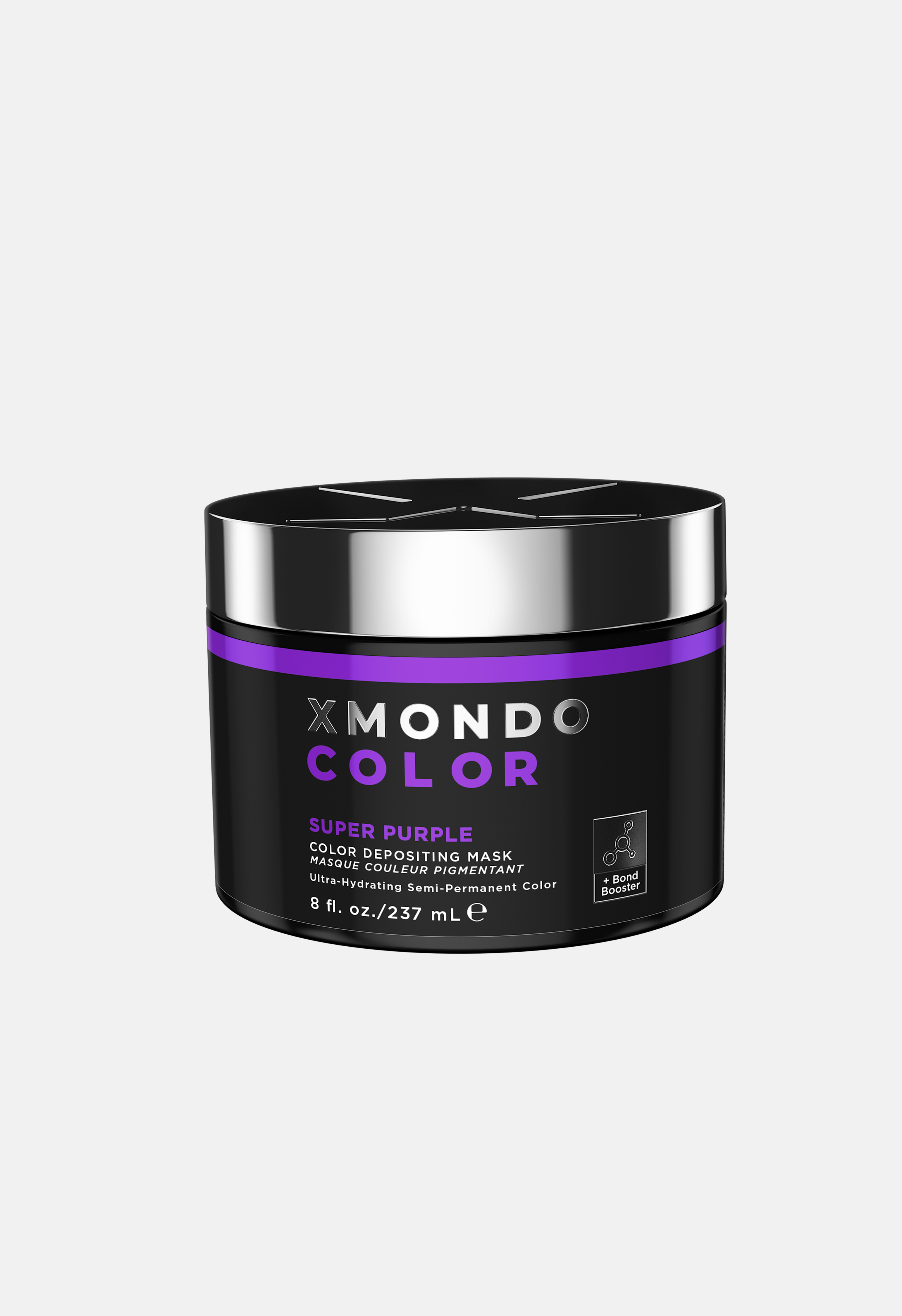 XMondo Color Super Purple hair mask jar on a light gray background