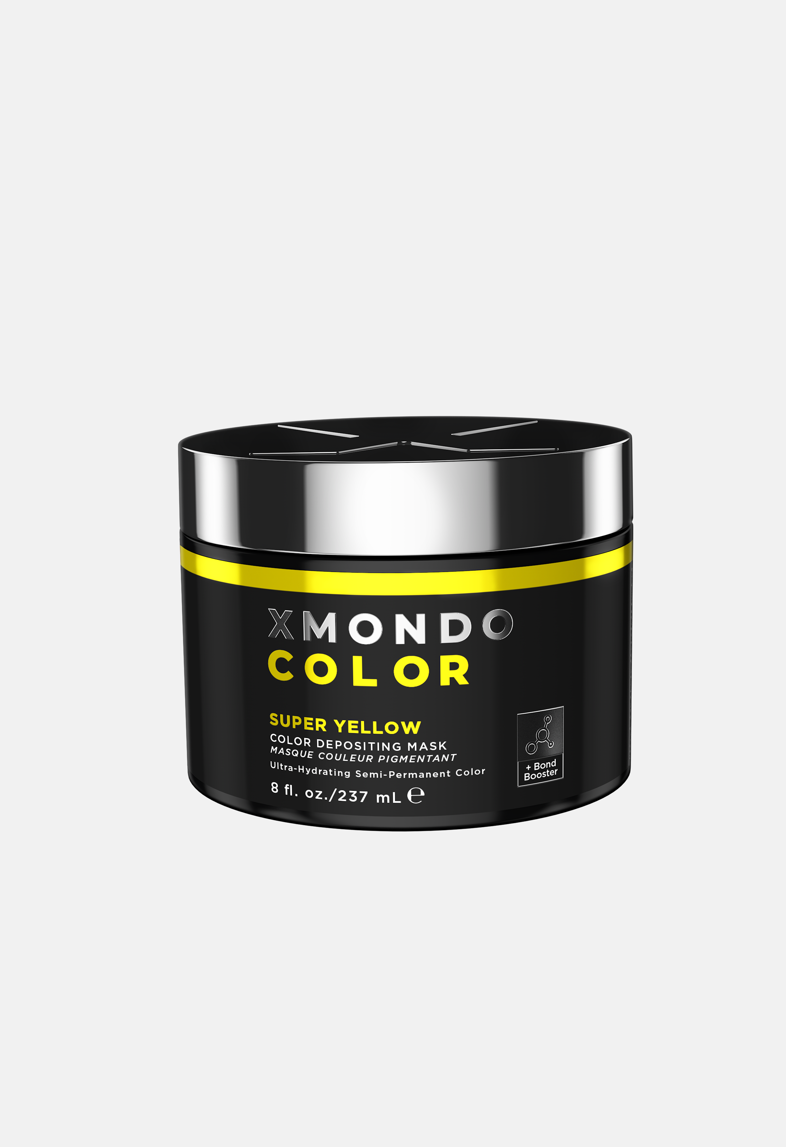XMondo Color Super Yellow hair mask jar on a light gray background