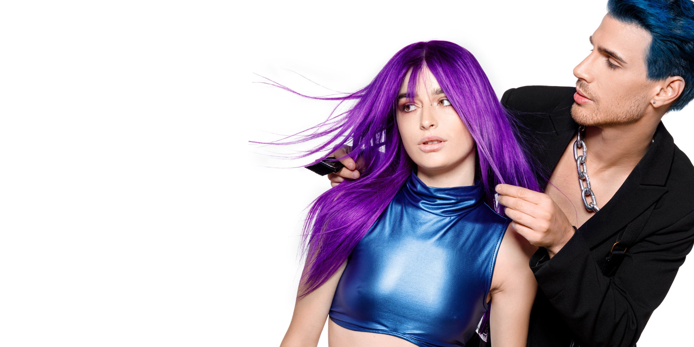 Brad Mondo styling purple hair