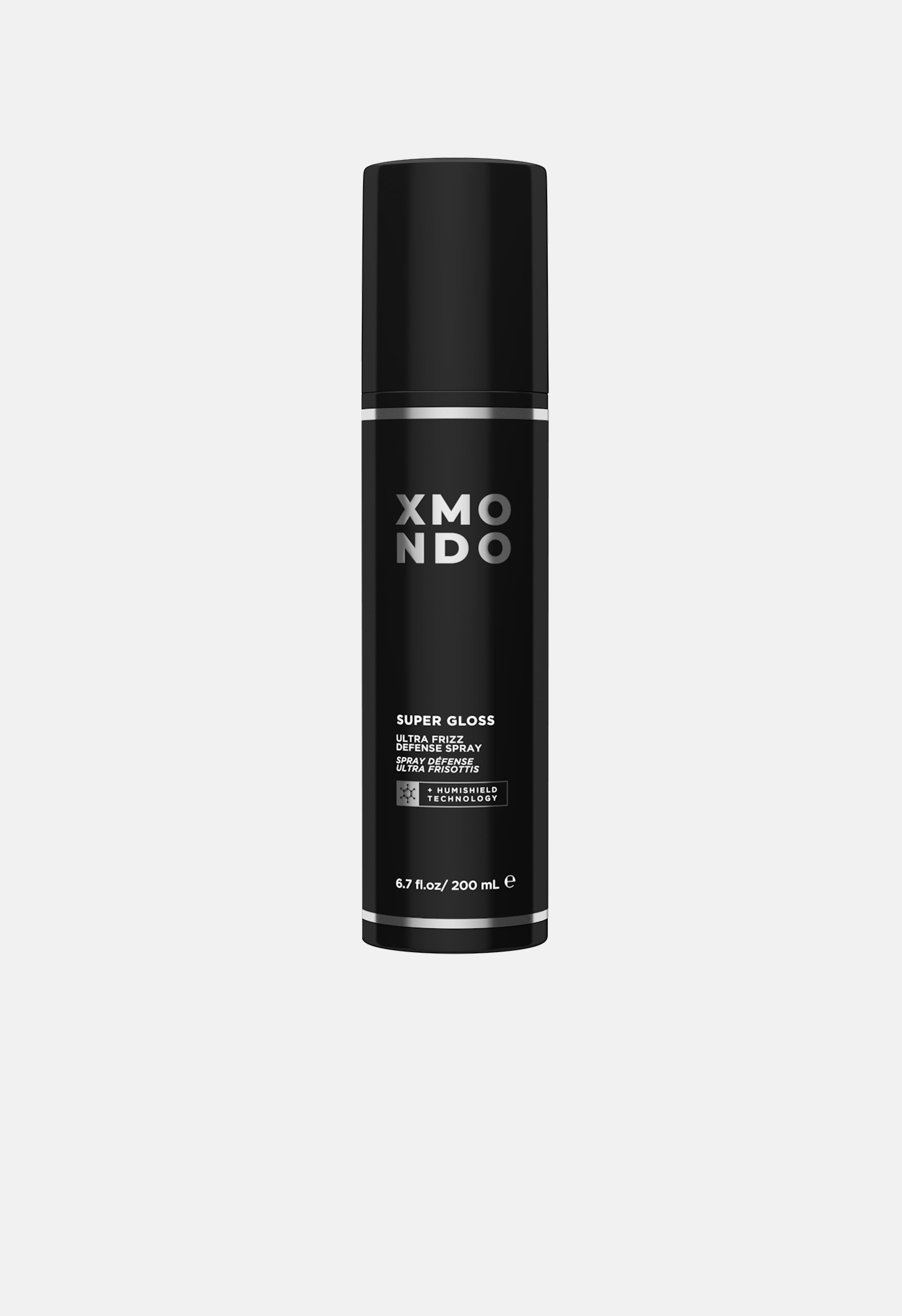 Black bottle of XMONDO hair product on a white background