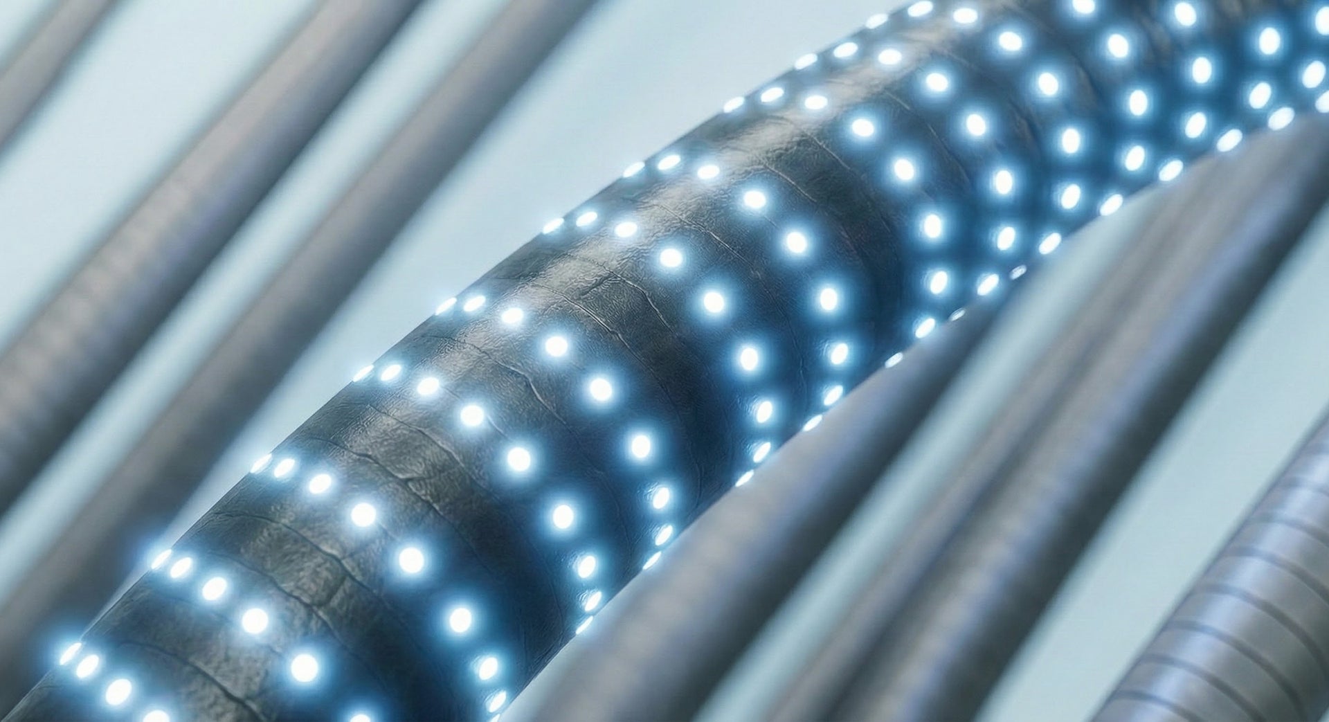 Photoluminescent actives transform light into visible radiance across the hair surface.