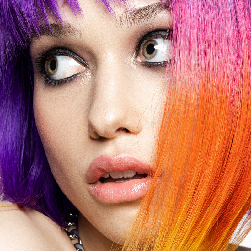Closeup of female model with colorful hair