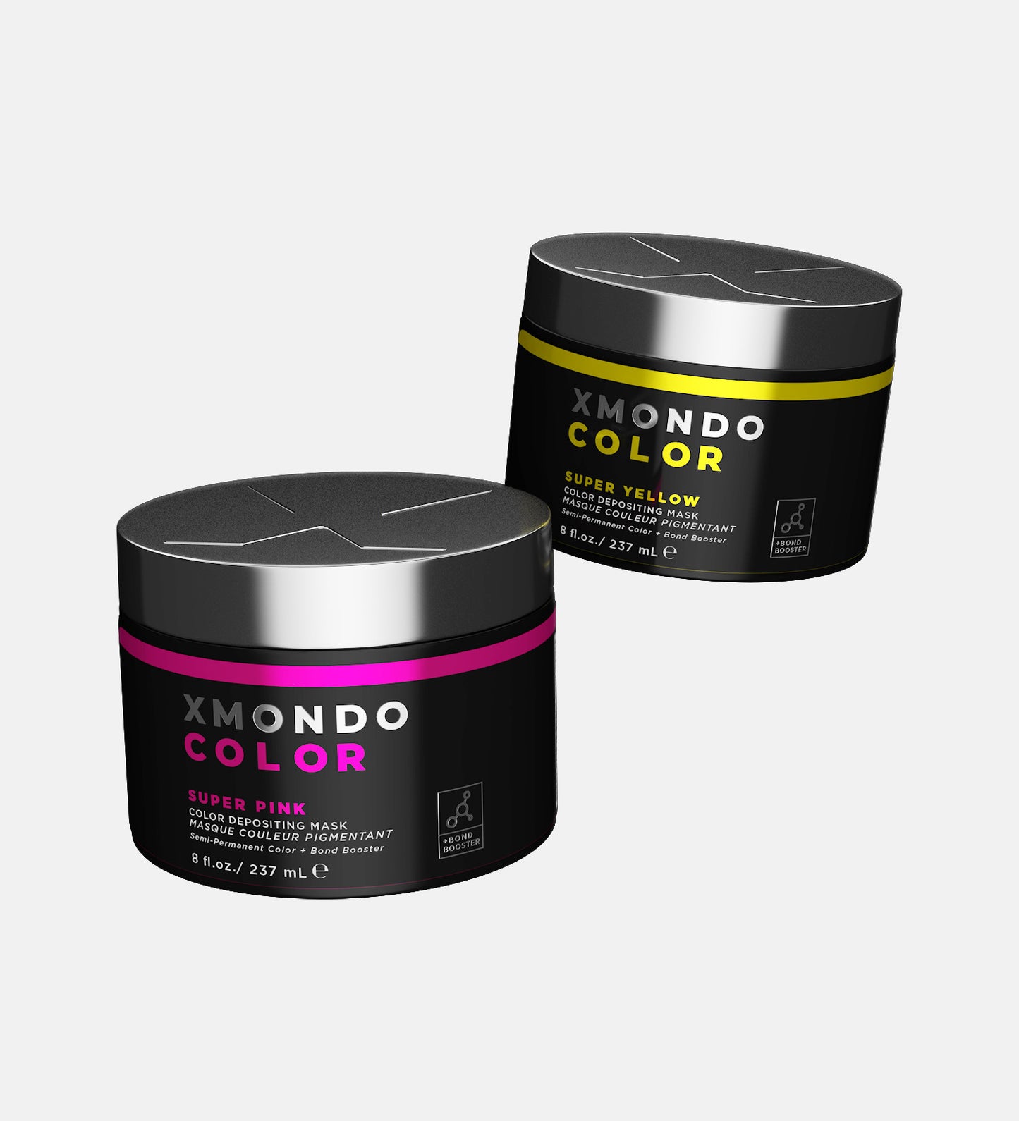 Product shot of Super Pink and Super Yellow hair healing color on white background