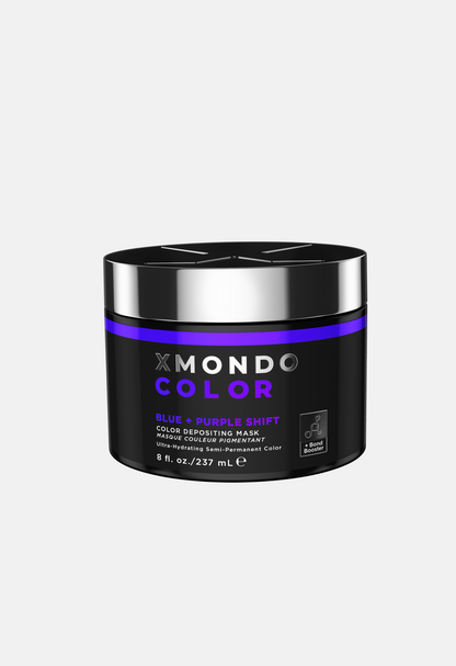 XMondo Color hair mask jar with black and purple design on a white background